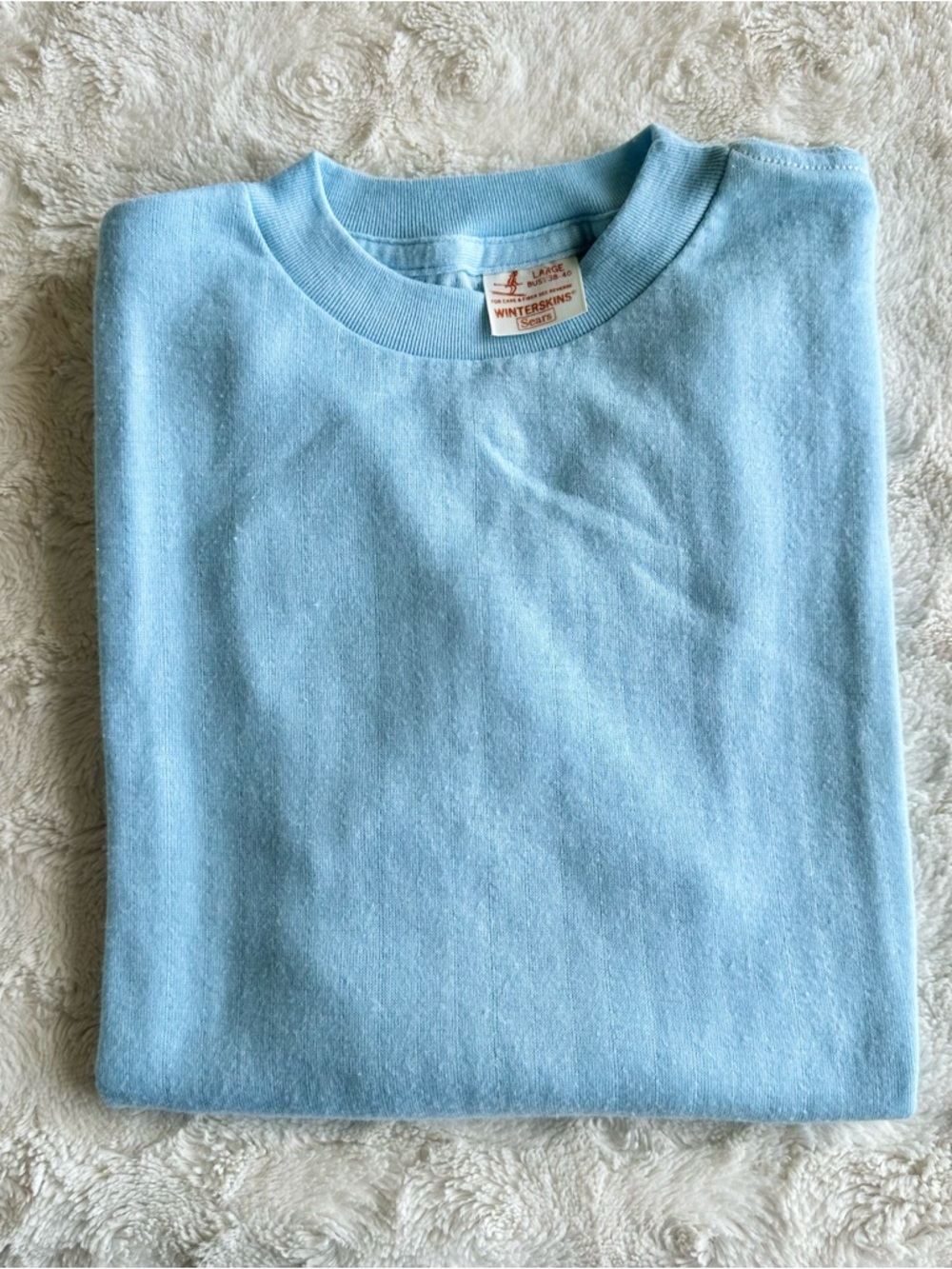 Vintage Sears Winterskins Shirt Tee Womens Small (Tag L) Blue Base Layer 70s Vtg